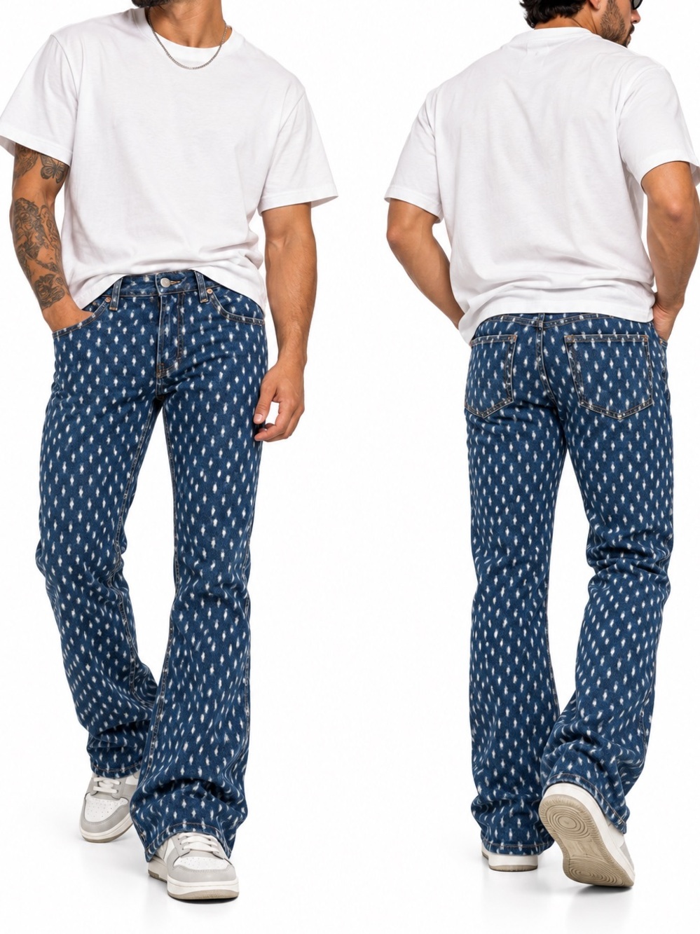ASOS Navy Blue Patterned Flared Jeans for Men